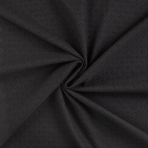 Tissu Coton brodé ajouré Lois uni Noir