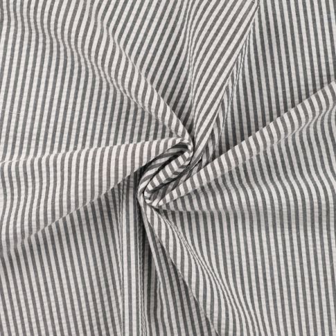 Tissu Popeline de Coton Seersucker Rayé Noir