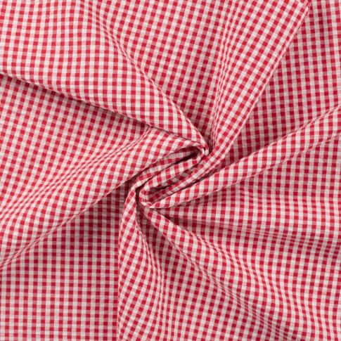 Tissu Seersucker Coton Vichy Rouge sur fond Blanc