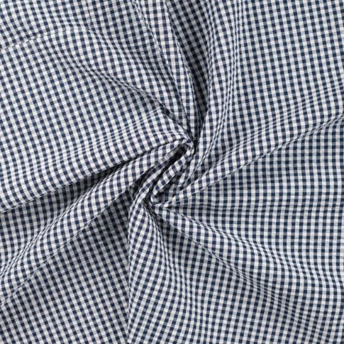 Tissu Seersucker Coton Vichy sur fond Bleu marine
