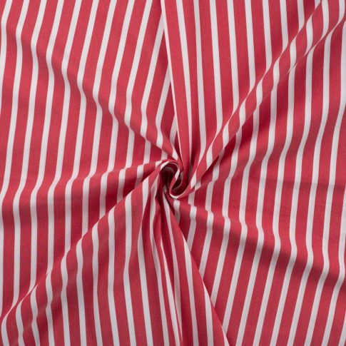 Tissu Coton Stretch rayé Rouge sur fond Blanc