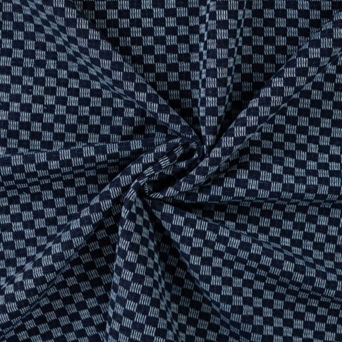 Tissu Jean Coton Carreaux sur fond Bleu foncé