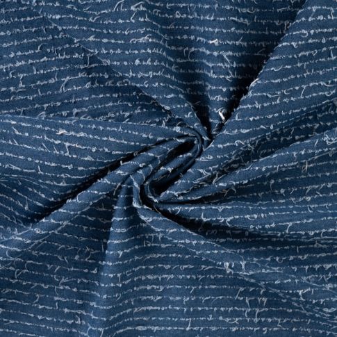Tissu Jean Coton rayures déchirées Bleu foncé