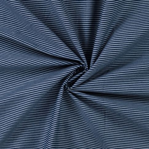 Tissu Jean Denim stretch Rayures blanches sur fond Bleu foncé