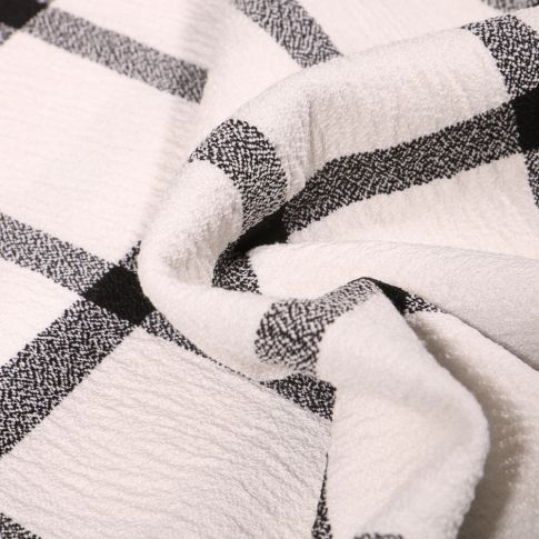 Tissu Crêpe texturé Carreaux noirs sur fond Ecru