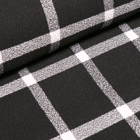 Tissu Crêpe texturé Carreaux blancs sur fond Noir