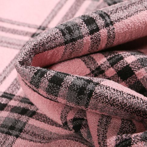 Tissu Crêpe texturé Carreaux noirs sur fond Rose
