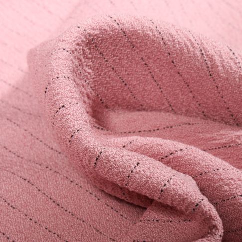 Tissu Crêpe texturé Rayures noires sur fond Rose