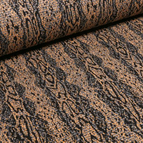 Tissu Jacquard Extensible métallisé Reptiles sur fond Ocre