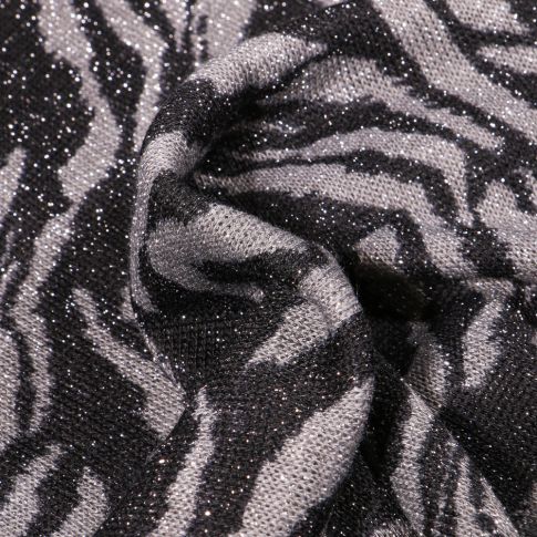 Tissu Maille lurex Zébré sur fond Gris clair