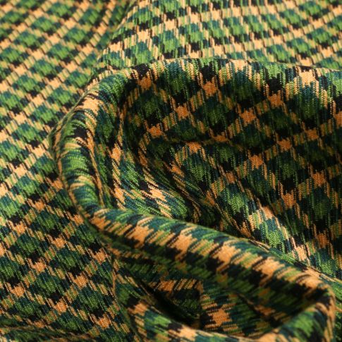 Tissu Jacquard polyviscose  Pied de poule sur fond Vert vif