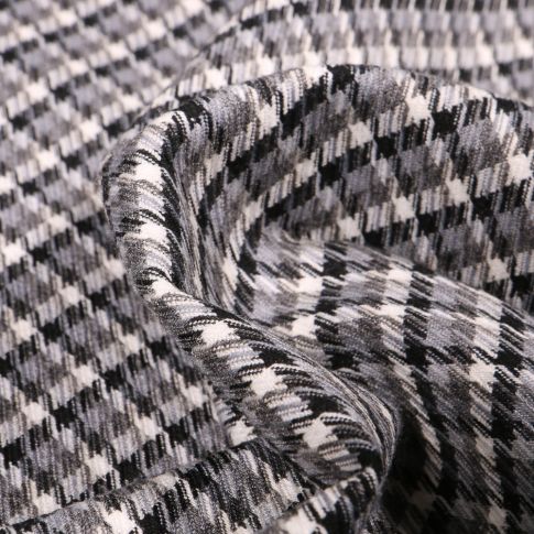 Tissu Jacquard polyviscose  Pied de poule sur fond Gris