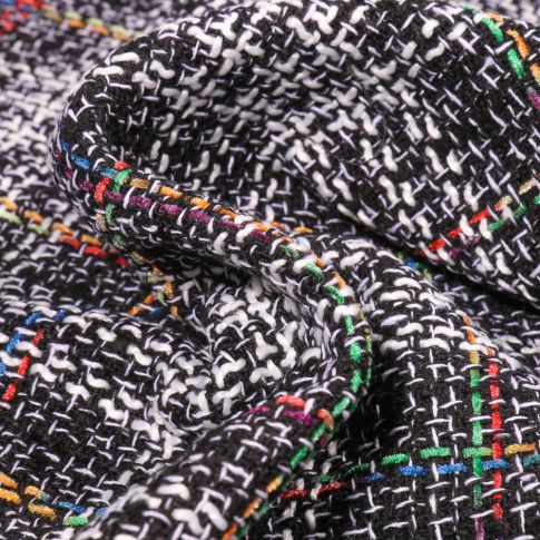 Tissu Tweed chiné coloré Noir