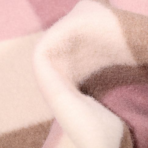 Tissu Drap de manteau Carreaux roses sur fond Beige