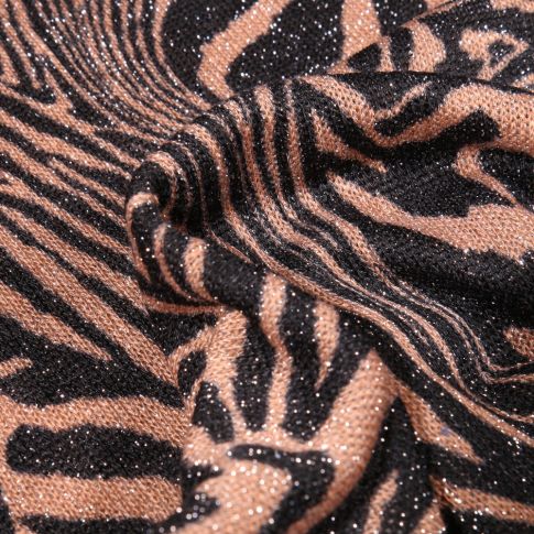 Tissu Maille lurex Zébré sur fond Beige