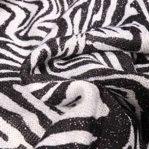 Tissu Maille lurex Zébré sur fond Blanc