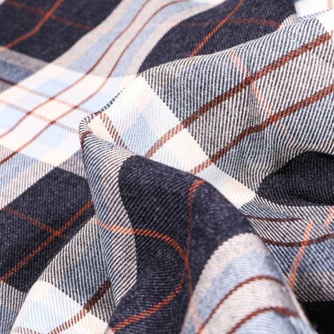 Tissu Jersey Milano Ecossais sur fond Bleu denim