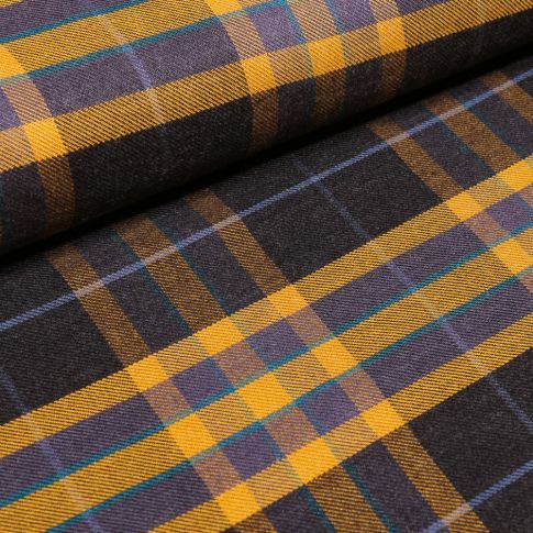 Tissu Jersey Milano Ecossais jaune sur fond Noir