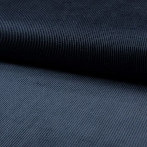 Tissu Velours côtelé lavé uni Bleu marine