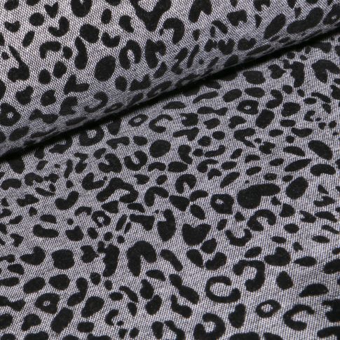 Tissu Maille Pois noirs sur fond Gris chiné