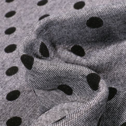 Tissu Maille Pois en relief velours noir sur fond Gris chiné