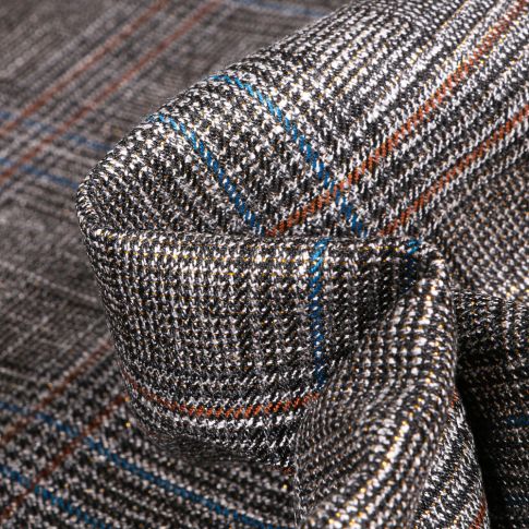 Tissu Jacquard polyviscose extensible Prince de galles colorés sur fond Blanc