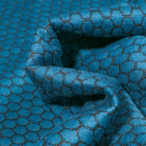 Tissu Jacquard Alvéoles sur fond Bleu turquoise
