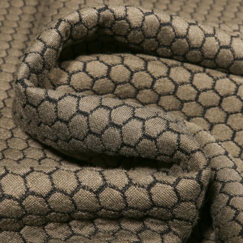 Tissu Jacquard Alvéoles sur fond Vert kaki clair