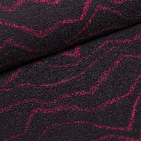 Tissu Jacquard polyviscose extensible Motifs abstraits rouge sur fond Noir