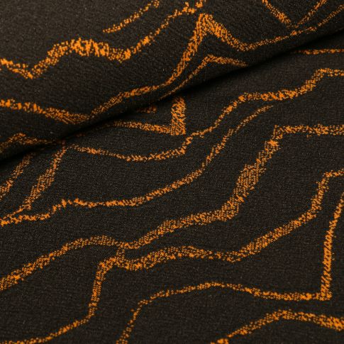 Tissu Jacquard polyviscose extensible Motifs abstraits jaune sur fond Noir