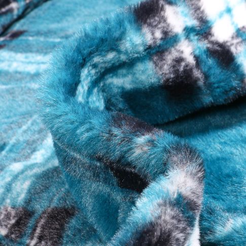Tissu Fausse fourrure Ultra douce  Ecossais sur fond Bleu turquoise