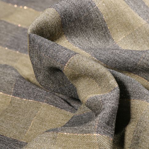Tissu Viscose lurex Carreaux sur fond Vert kaki clair