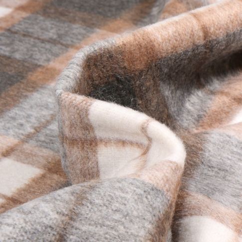Tissu Caban brossé Carreaux sur fond Camel