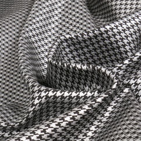Tissu Jersey Milano Pied de poule Métallisé argent sur fond Noir