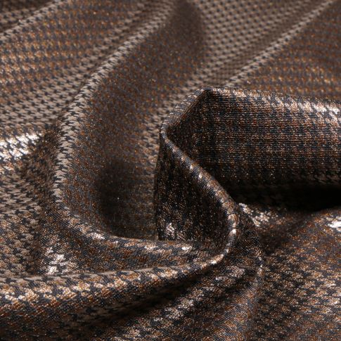 Tissu Jersey Milano Pied de poule Métallisé marron sur fond Marron