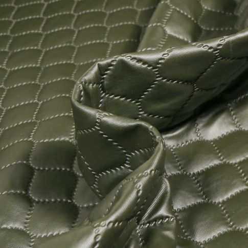 Tissu Matelassé Craftine Kimy métallisé Simili sur fond Vert kaki