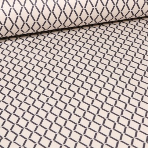 Tissu Suédine Scuba  Losanges sur fond Ecru