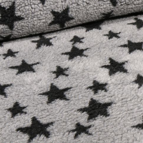 Tissu Fausse fourrure mouton Etoiles sur fond Gris
