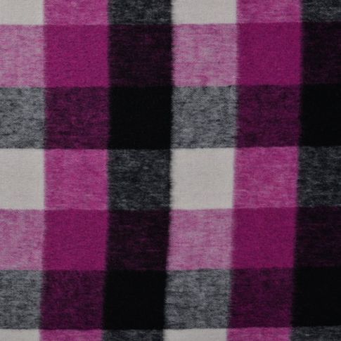 Tissu Laine mélangé Carreaux Fuschia sur fond Noir