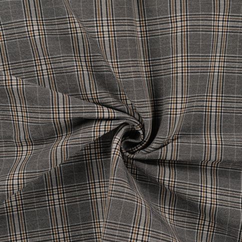 Tissu Bengaline Carreaux Fina ocre sur fond Gris