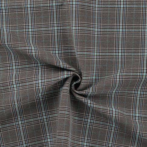 Tissu Bengaline Carreaux Fina bleu sur fond Gris