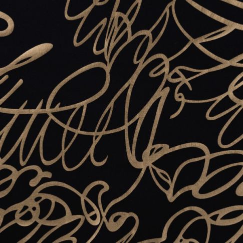 Tissu Jersey Milano Motifs dorés sur fond Noir