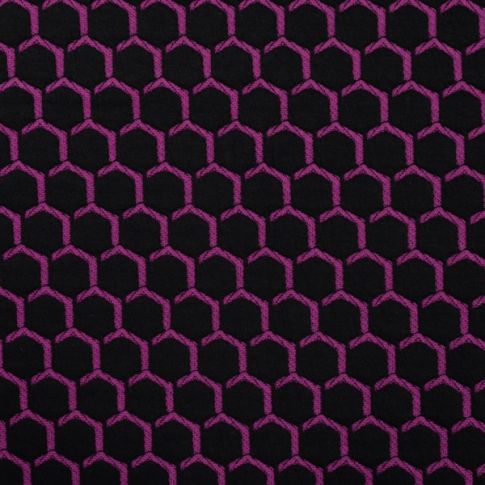 Tissu Jersey Jacquard épais Hexagone fuschia sur fond Noir