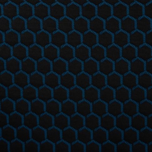 Tissu Jersey Jacquard épais Hexagone pétrole sur fond Noir