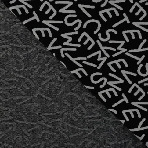 Tissu Jacquard polyviscose extensible Lettres sur fond Noir