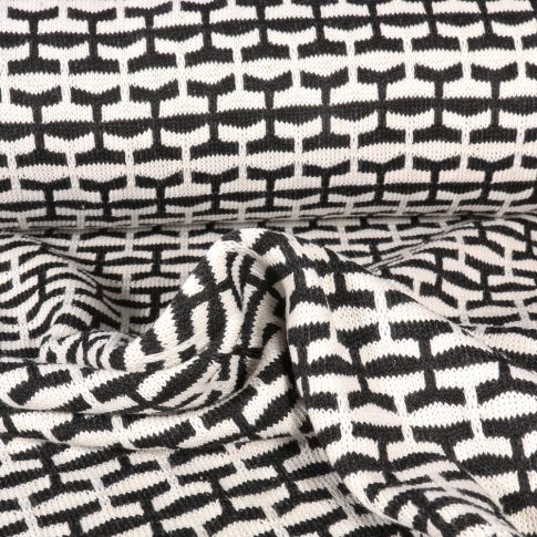 Tissu Maille épais Filippo Noir sur fond Blanc