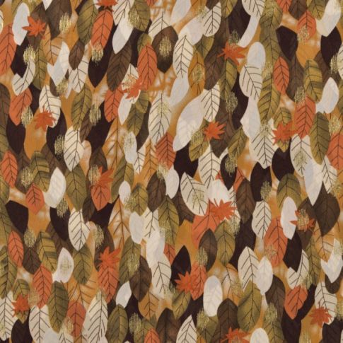 Tissu Mousseline doré Fleuris Automne sur fond Noir