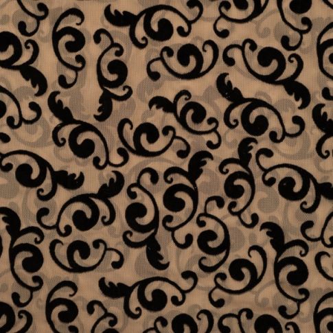 Tissu Tulle souple Arabesques velours sur fond Beige