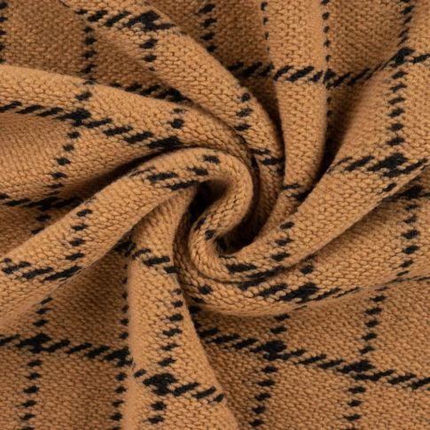Tissu Laine mélangé Carreaux noirs sur fond Camel