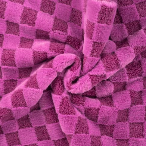 Tissu Fausse fourrure à carreaux Rose fuchsia